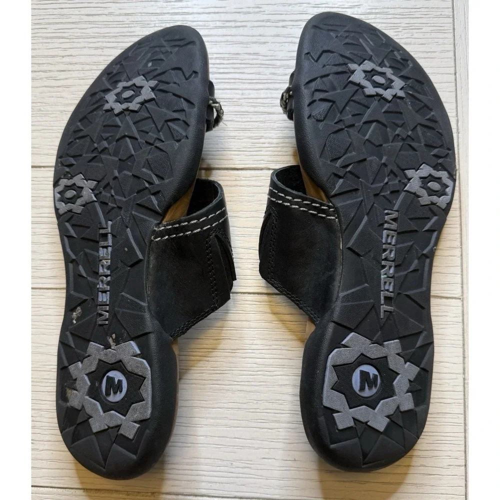 Merrell Shundra Women Sz 8 Black Casual Flip Flop Slide Sandal Shoes Boho Nature